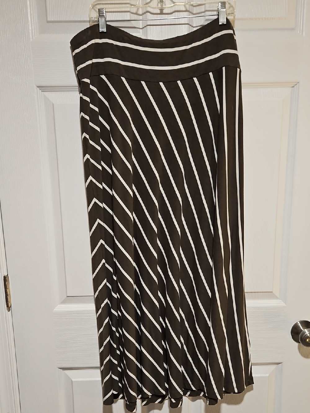 CJ Banks Green and White Striped Maxi Skirt